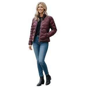 CiSona Women's Quilted Puffer Jacket, Med. Burgundy, Lightweight Zipper Front